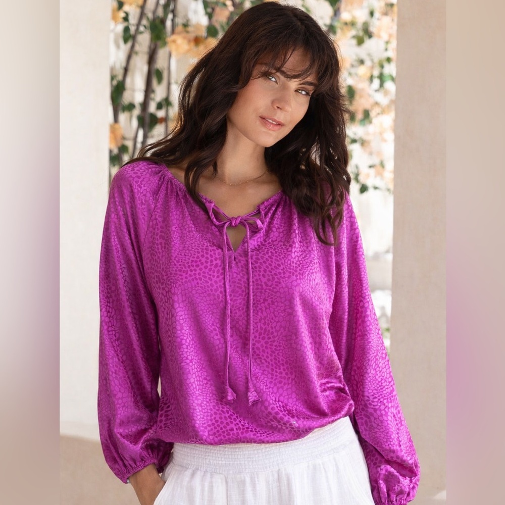 Lilypad Silky Magenta Long-Sleeve Peasant Blouse